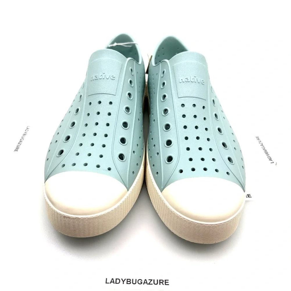 Native Shoes Light Blue Slip-On Loafers with Cream Toe Caps NIB